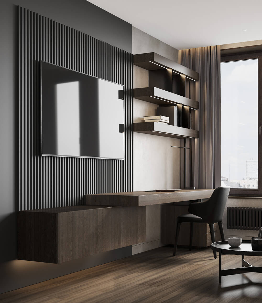 Geometria na ścianie Kreatywna ściana akcentująca z geometrycznym wzorem w nowoczesnym wnętrzu 2026.