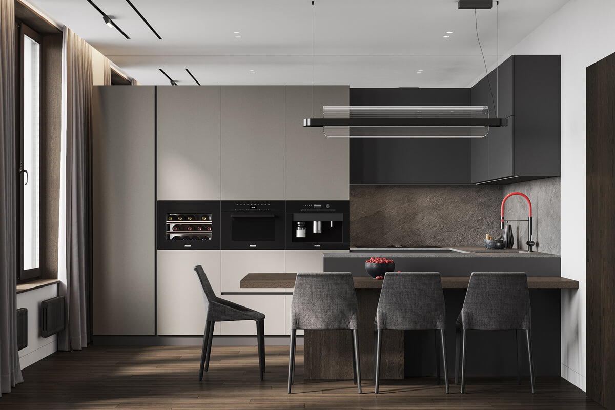 Nowoczesny stół barowy Nowoczesny design kuchni z stołem barowym: podział przestrzeni i miejsce na przekąski 2026