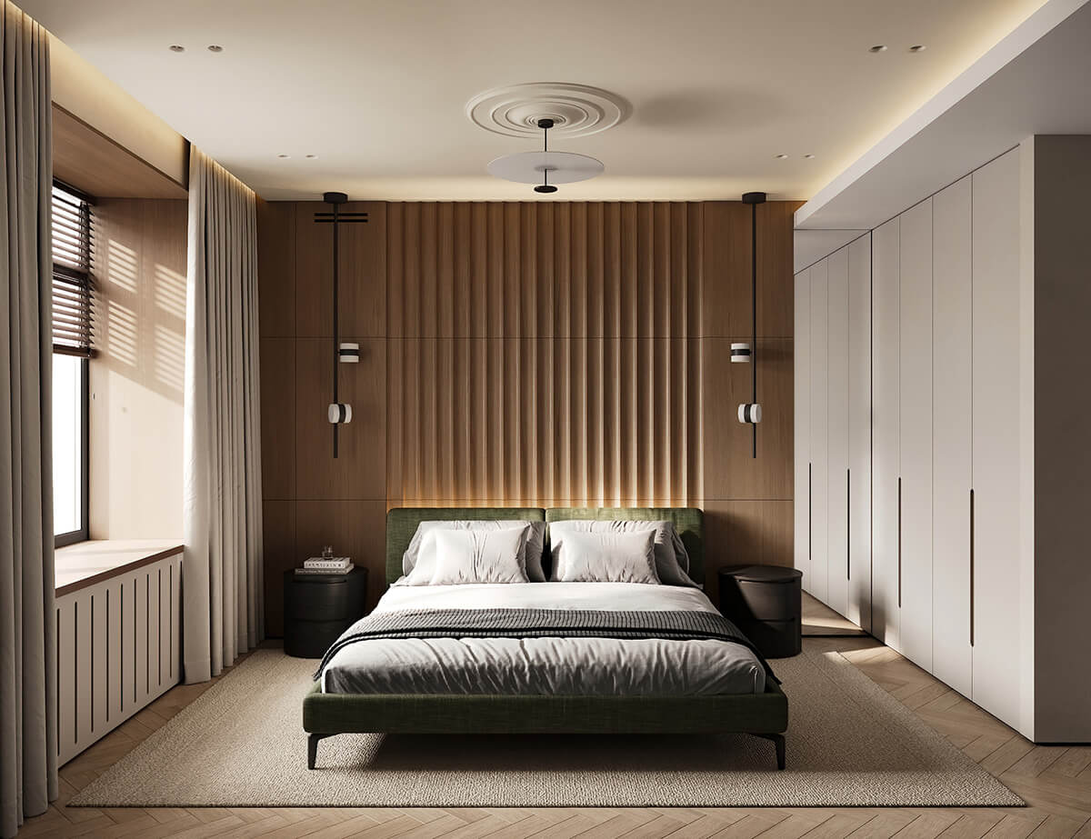 Minimalistyczny szary sufit Szary, kolorowy sufit w minimalistycznym wnętrzu z punktowym oświetleniem: stylowy minimalizm.