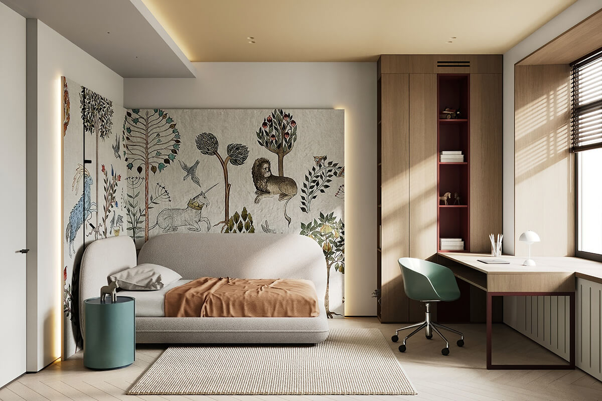 Błękitny sufit: inspiracja 2026 Niebieski kolorowy sufit w salonie z białymi ścianami – stylowy design 2026