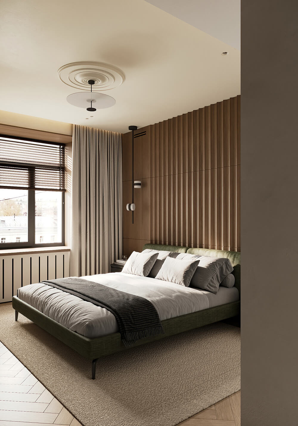 Niebieska głębia sufitu Oryginalny, kolorowy sufit: połączenie odcieni niebieskiego dla głębi i przestrzeni.