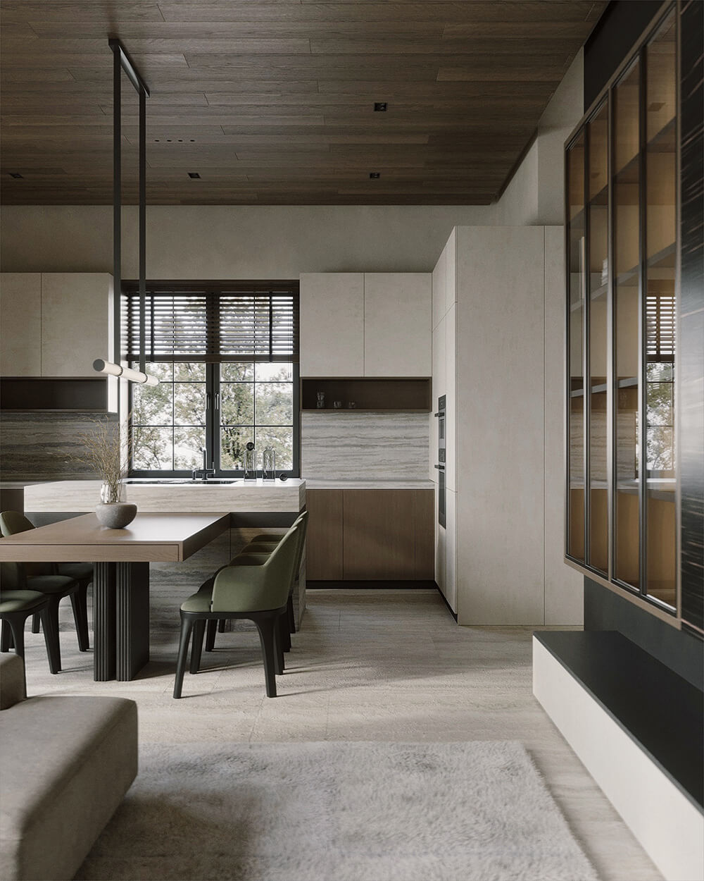 Ciepło Drewna w Domu Drewniany sufit w nowoczesnym wnętrzu dodający ciepła i ekologicznego charakteru. Drewniane sufity.