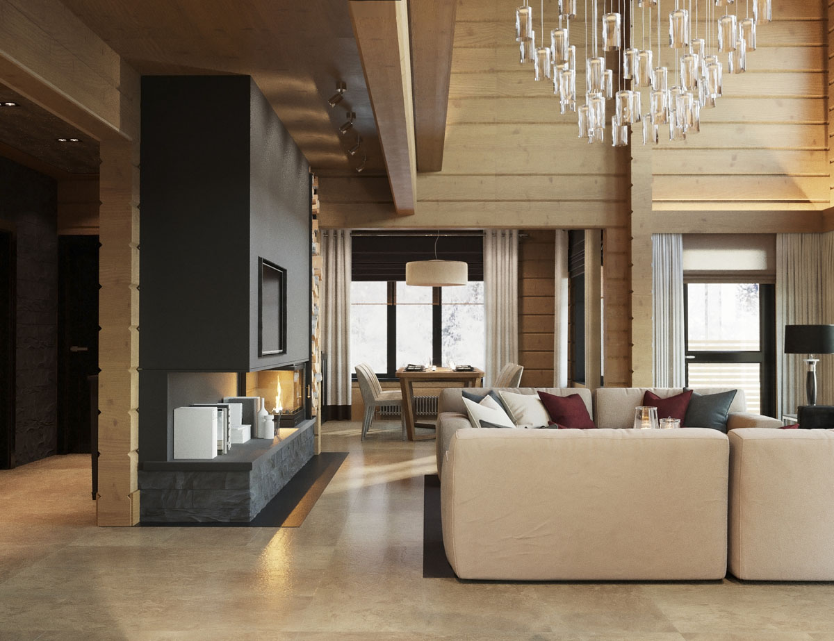 Wyjątkowy styl Oryginalny design wnętrza domu z bali z unikalnymi elementami dekoracyjnymi.