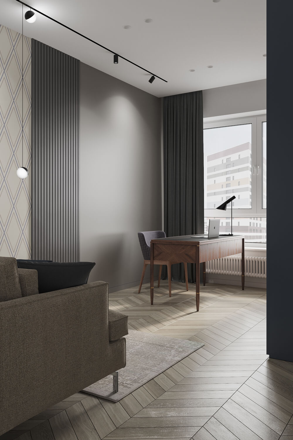 Strefowanie przestrzeni Zastosowanie mebli i ścianek działowych do wydzielenia stref w mieszkaniu o powierzchni 100 m2.