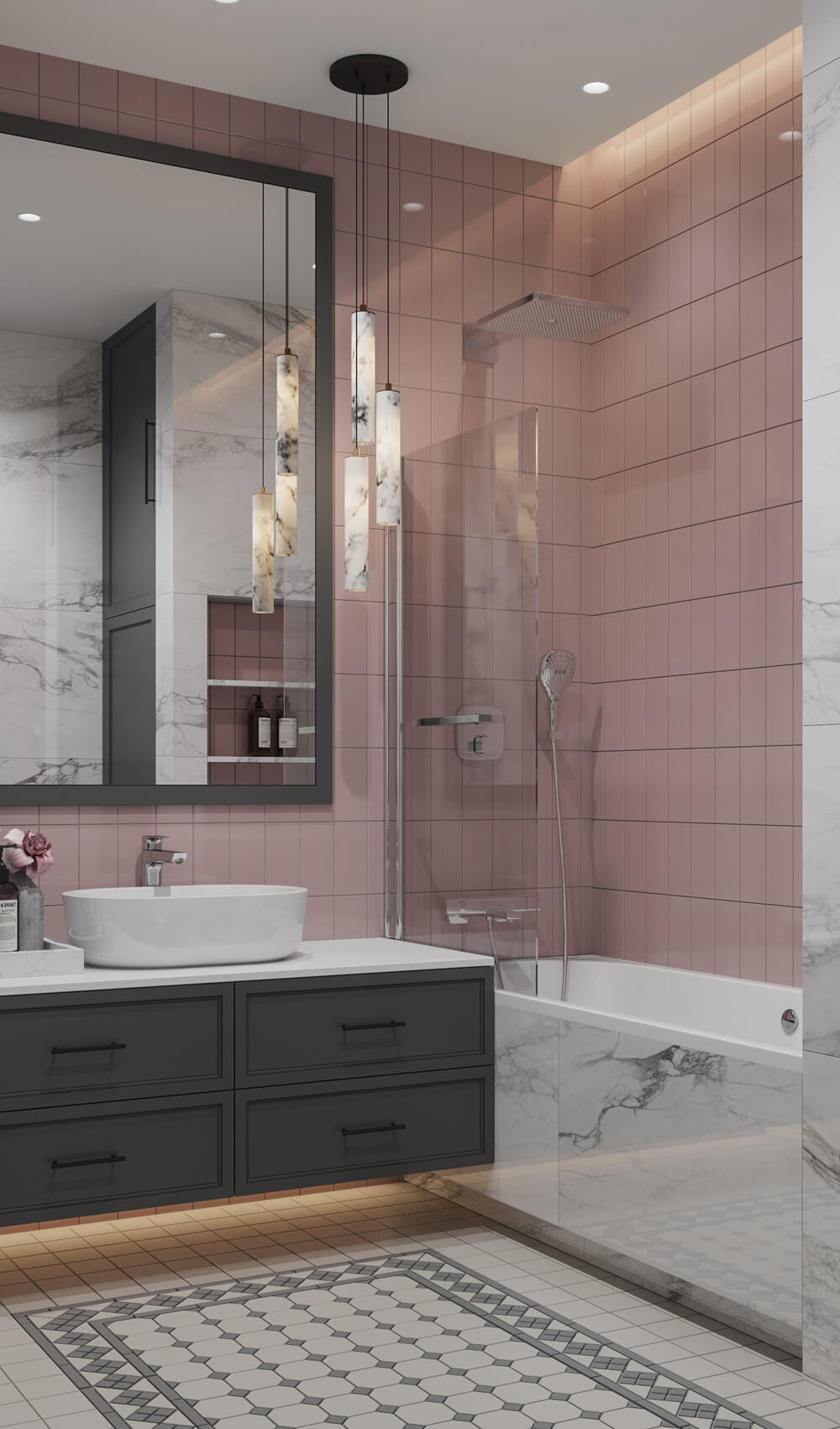 Funkcjonalny przedpokój Przedpokój w mieszkaniu 100m2 z szafą wnękową i dużym lustrem.