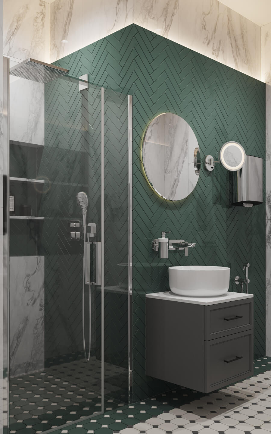 Przemyślana garderoba Garderoba w mieszkaniu 100m2 z półkami, wieszakami i systemem przechowywania.