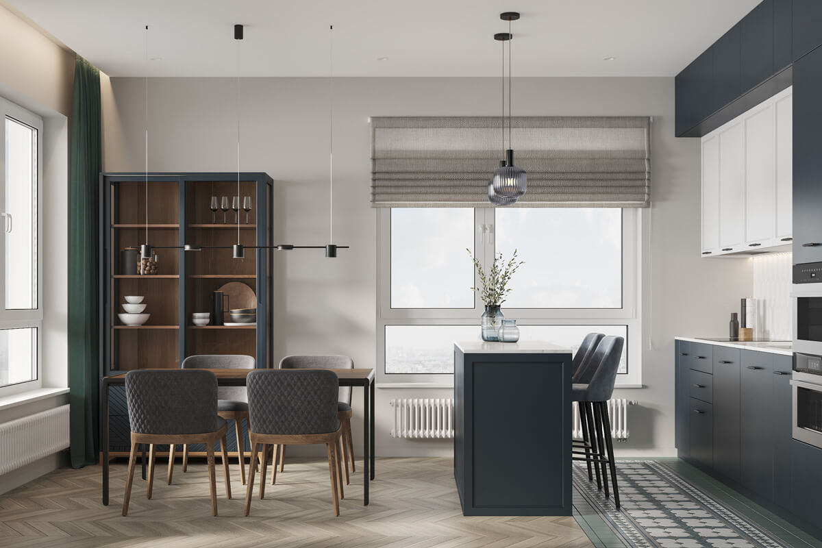 Designerski interier Elegancki interier mieszkania 100m2 z designerskimi meblami i oświetleniem.