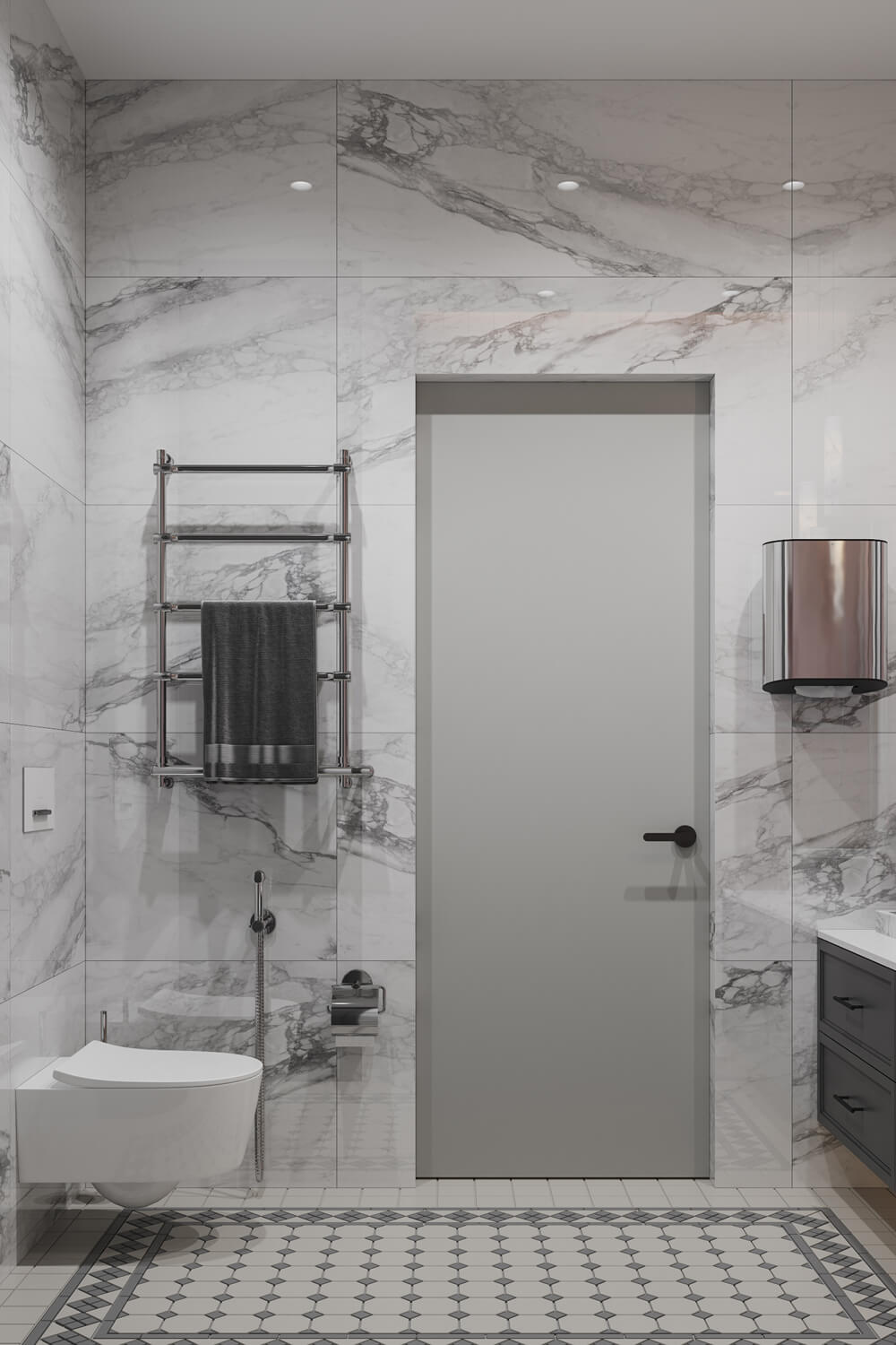 Przestrzeń i światło Ogólny widok mieszkania 100m2: nowoczesne oświetlenie i panoramiczne okna, aranżacja wnętrza.