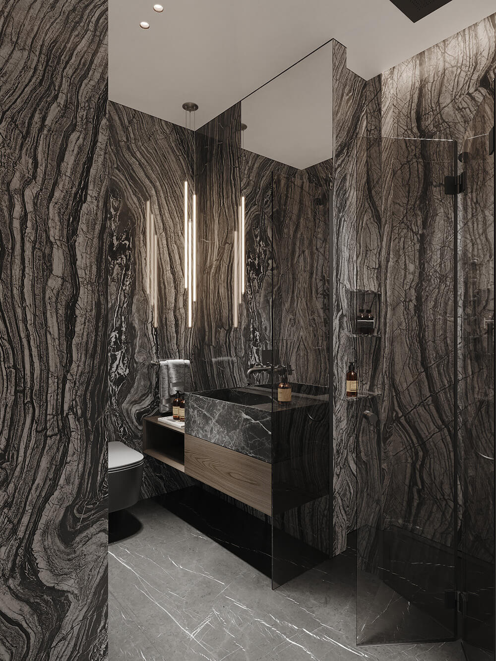 Odcienie marmuru Elegancka łazienka z marmurem w różnych odcieniach dla wyjątkowego designu.