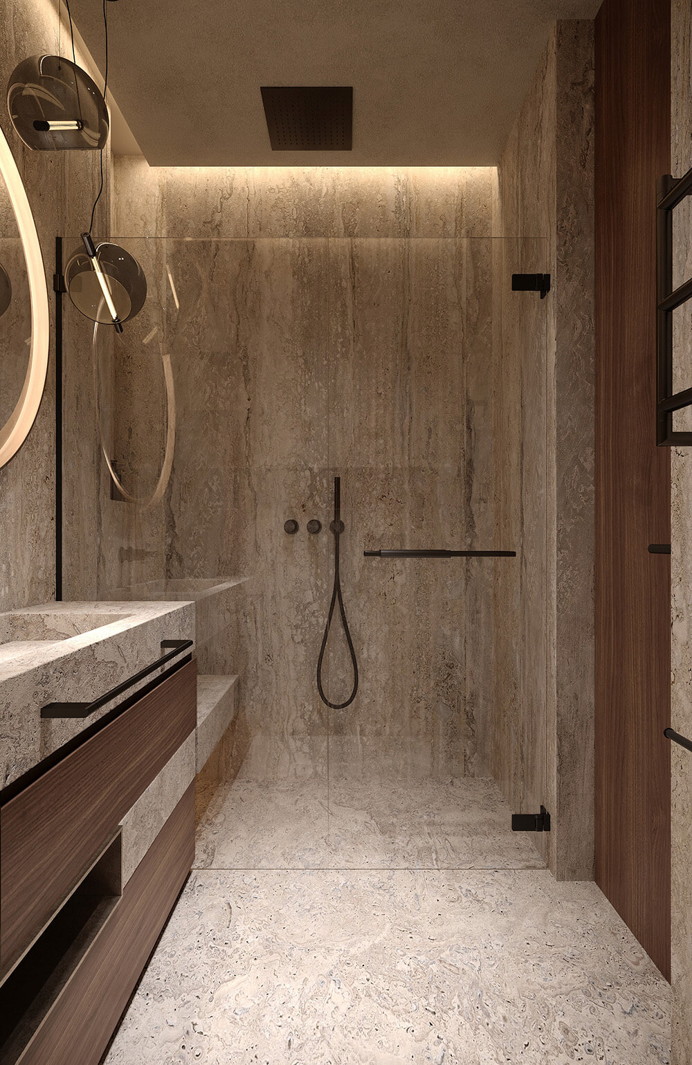 Odpływ liniowy 2026 Łazienka z prysznicem bez brodzika i nowoczesnym odpływem liniowym, minimalizm 2026.