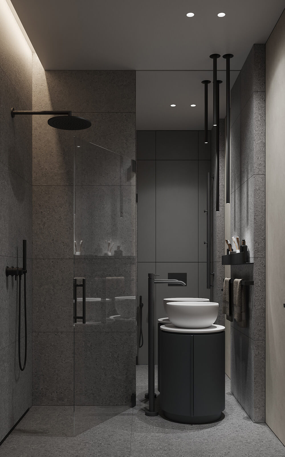 Relaks pod prysznicem Przestronny prysznic bez brodzika z dużą deszczownicą i siedziskiem dla relaksu w 2026.