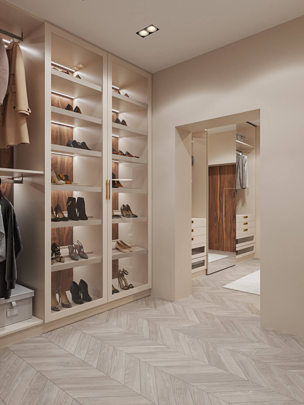 Oświetlenie LED Stylowa garderoba z podświetleniem LED dla lepszego wyboru ubrań.