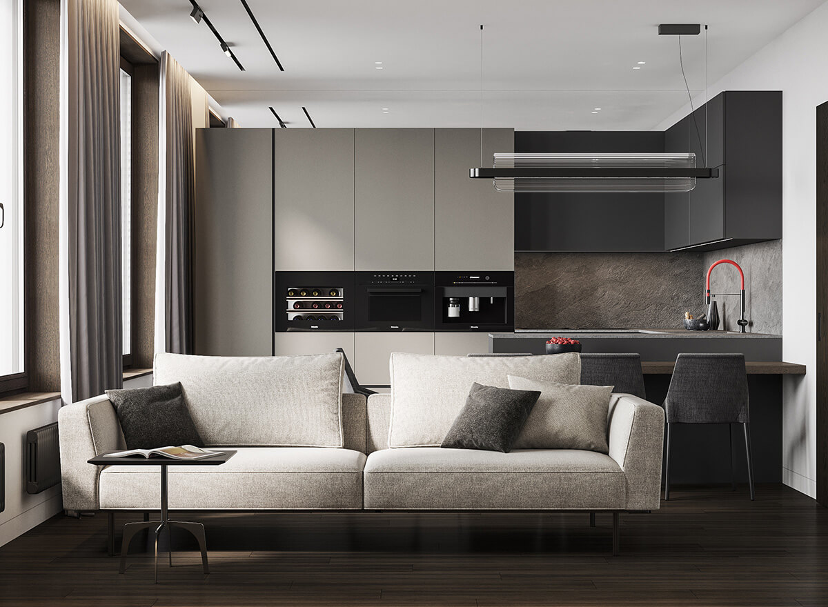 Podium: strefa relaksu Zonowanie przestrzeni za pomocą podium 2026: wydzielona strefa relaksu w aranżacji wnętrza.