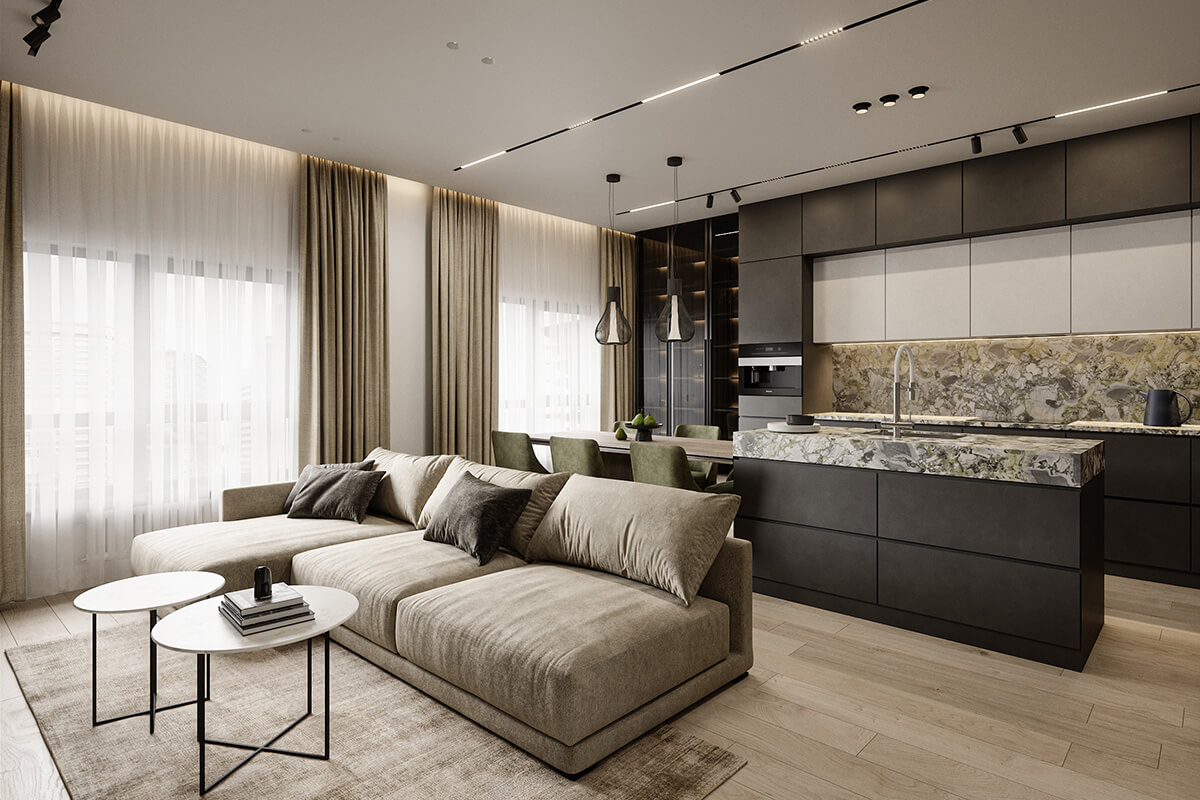 Regał: podział przestrzeni Zonowanie przestrzeni 2026: regał oddziela salon, tworząc nowoczesną i funkcjonalną przestrzeń.