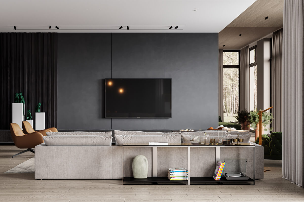 Jasny salon minimalistyczny Elegancki salon w stylu minimalistycznym z modułowymi meblami i jasnym wystrojem.