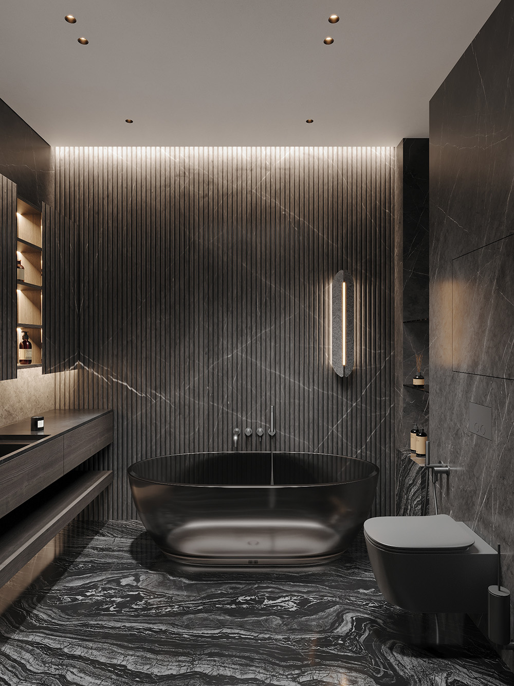 Łupek w salonie Teksturowany łupek na ścianach salonu z kominkiem: naturalne wykończenie kamienne.