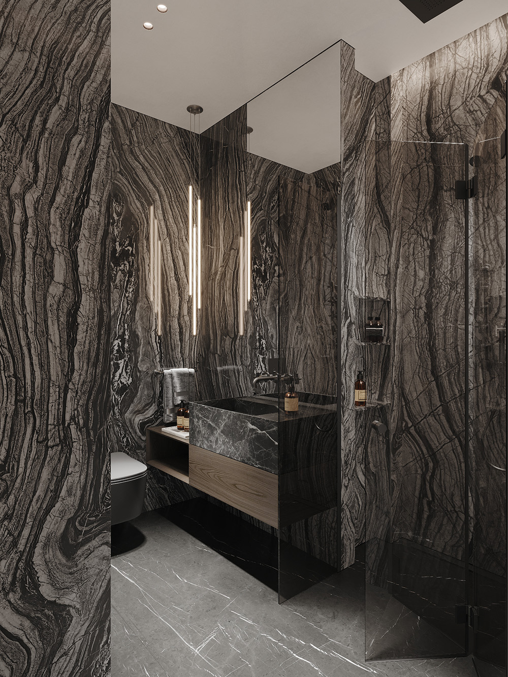 Kamień na elewacji Elewacja z granitu i piaskowca: naturalny kamień na zewnątrz budynku.