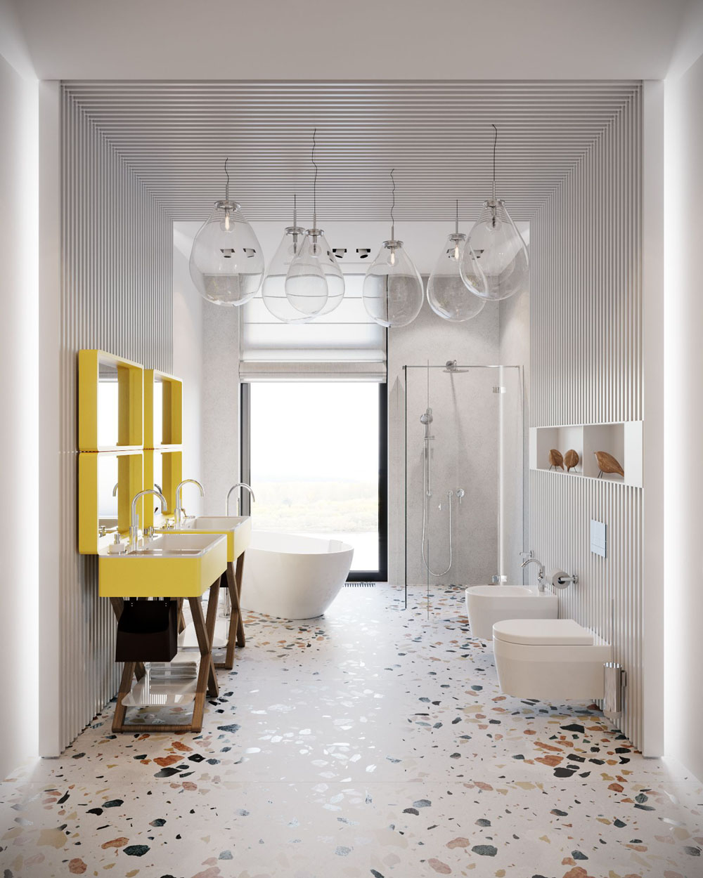 Mix rozmiarów płytek Kombinacja płytek o różnych rozmiarach w łazience - unikalny i spersonalizowany design.