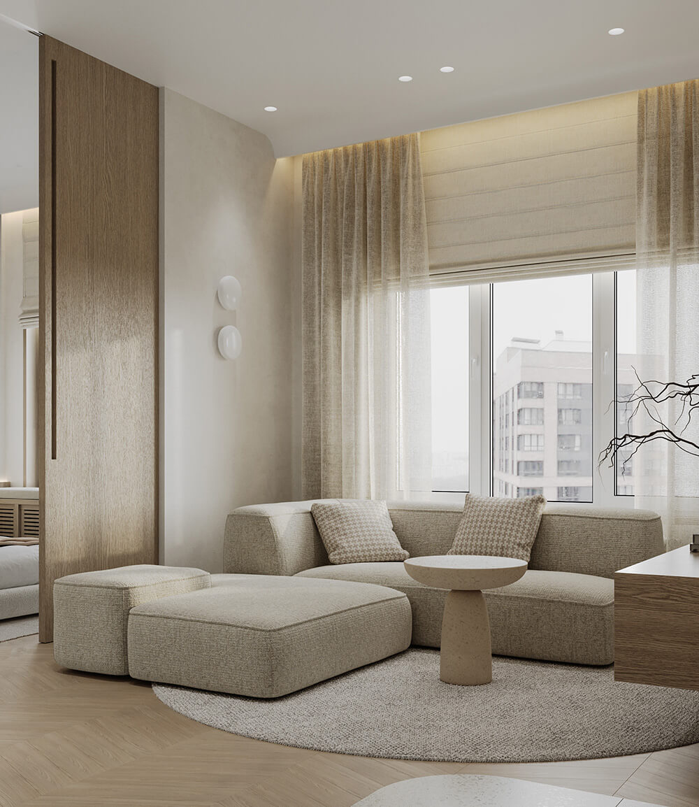 Kremowy przedpokój: Przestrzeń Kremowy przedpokój z lustrem, konsolą i dekoracjami powiększającymi przestrzeń.