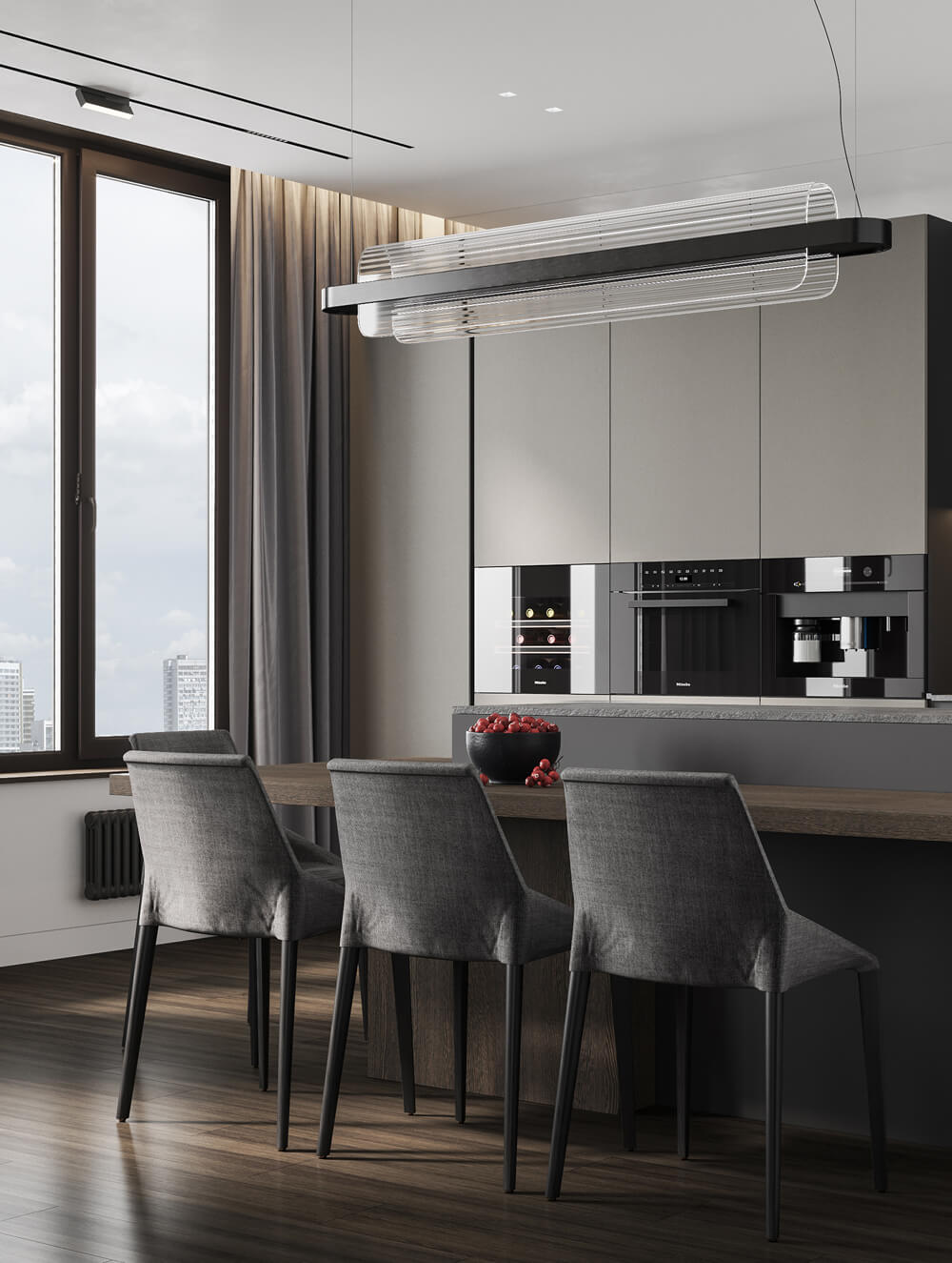 Ciemne tony, akcenty Nowoczesne męskie wnętrze: ciemne kolory, akcentujące oświetlenie w salonie, inspiracja 2026.