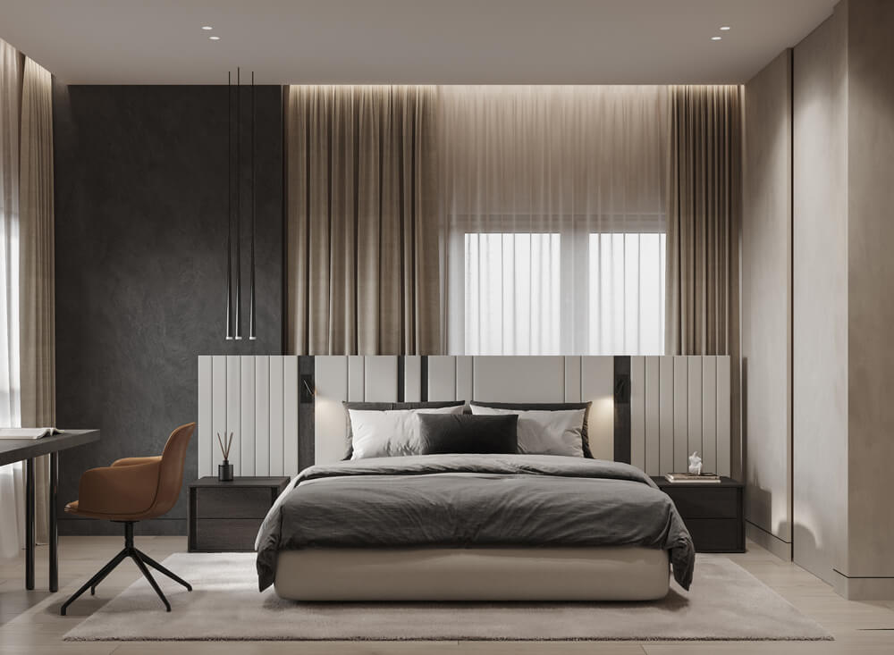 Ciemny Minimalizm Minimalistyczne męskie wnętrze w ciemnych tonach: prostota i oszczędność.