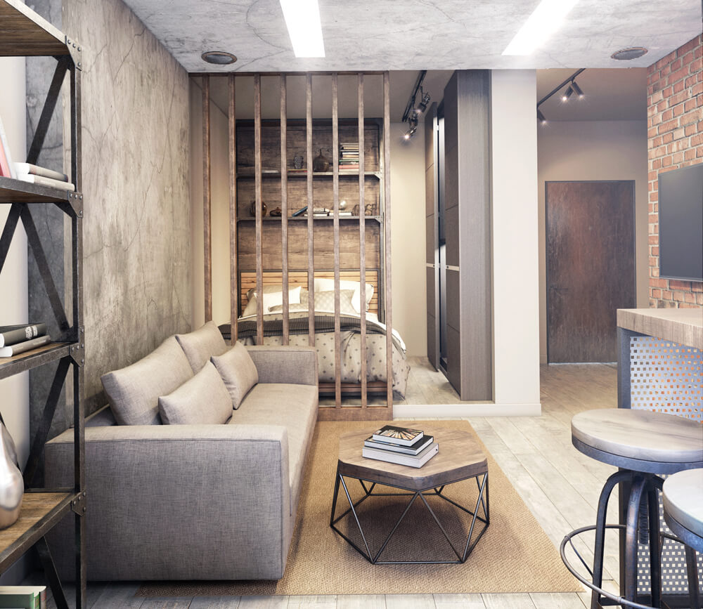 Biuro z widokiem Męski gabinet 2026: biurko przy oknie, biblioteczka, przestrzeń do pracy i styl.