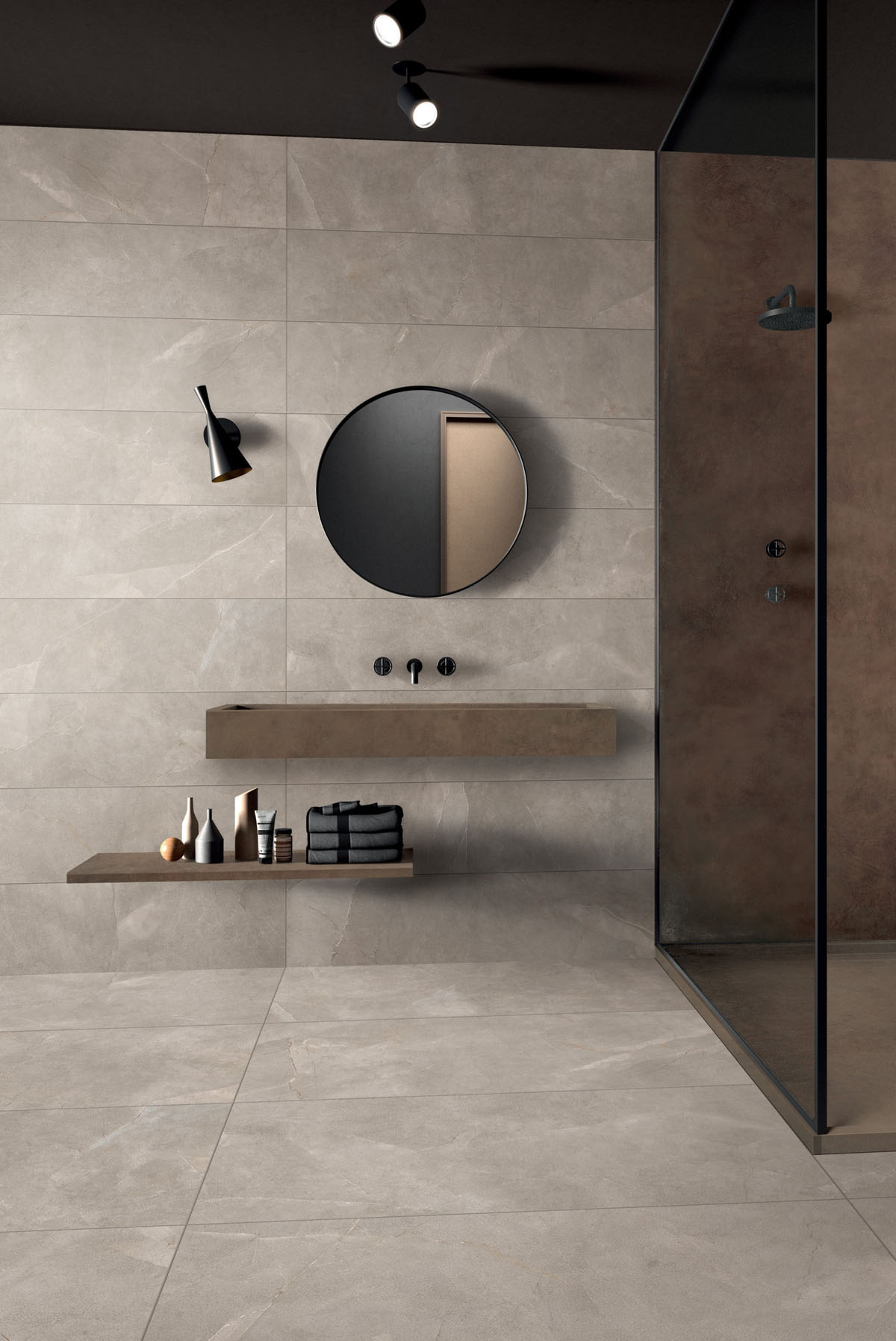 Innowacyjna szarość Innowacyjny design szarej łazienki z akcentującym oświetleniem i minimalistycznymi detalami