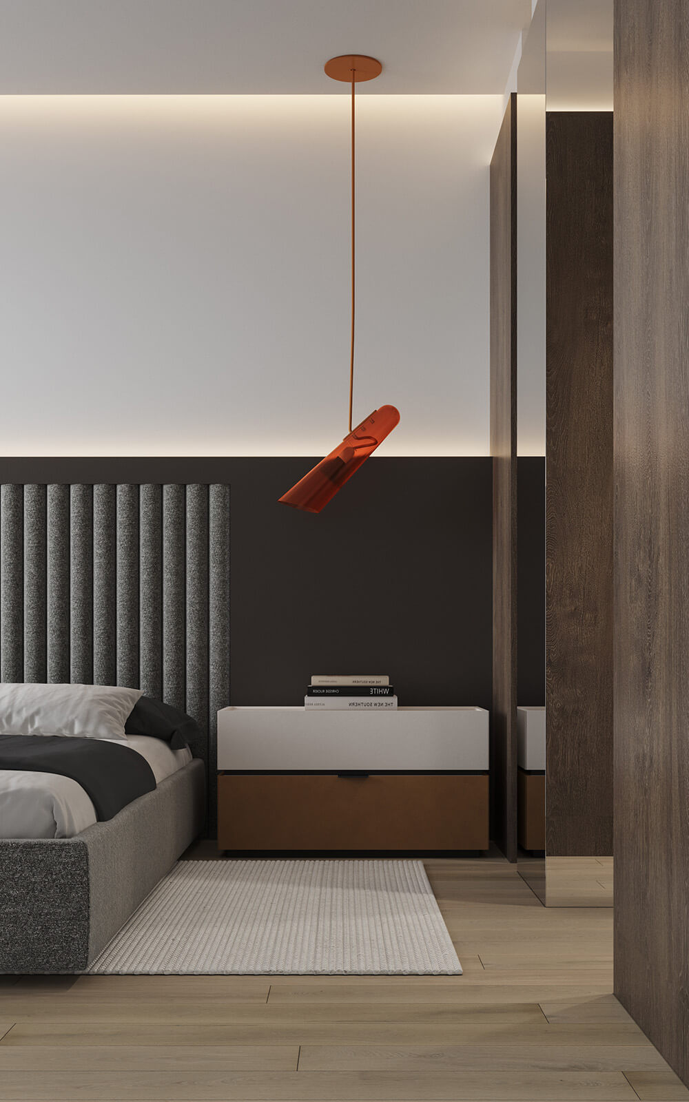 Punktowe światło, minimalizm Monochromatyczne wnętrze salonu 2026: Minimalistyczny wystrój i punktowe oświetlenie.