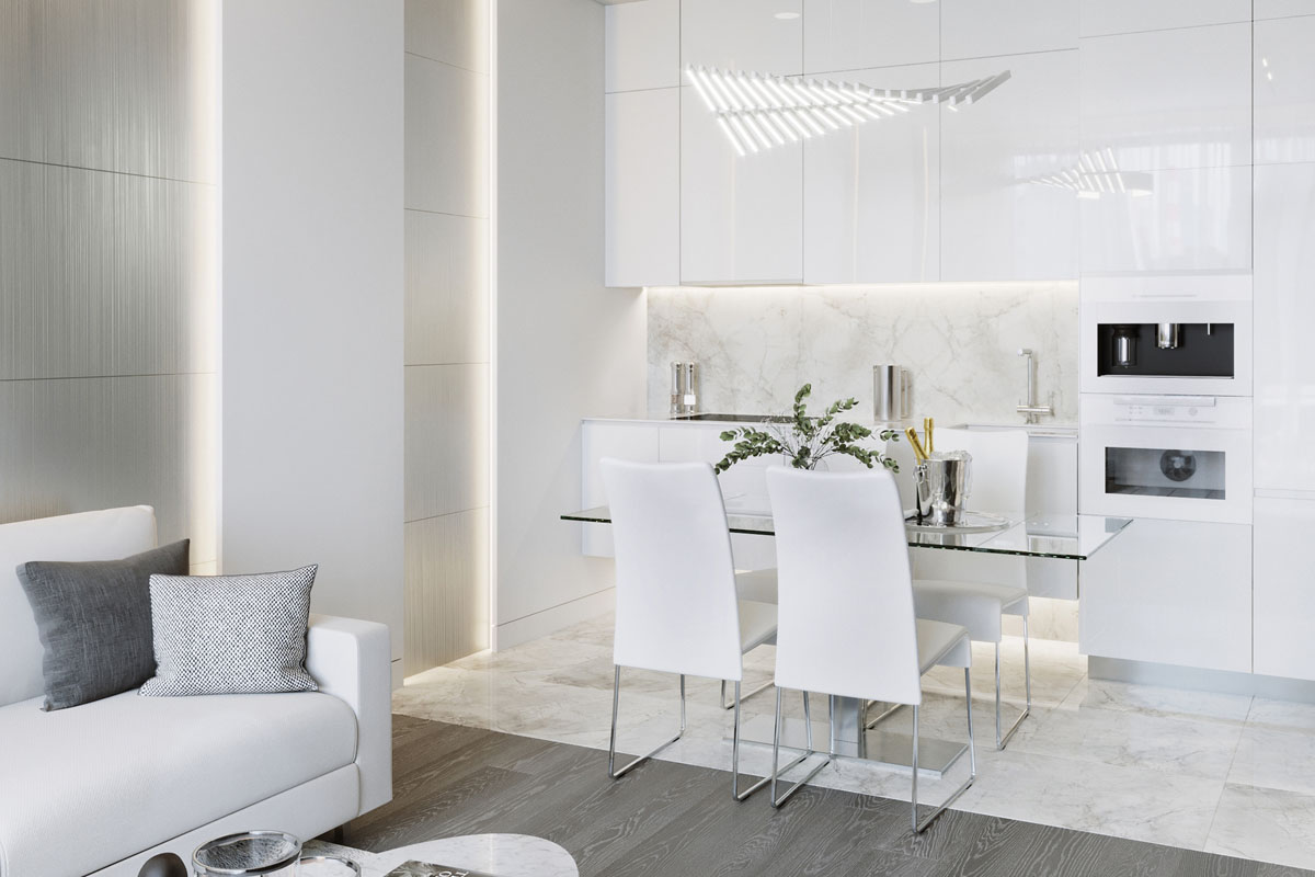 Biała kuchnia: Elegancja i ciepło Biała kuchnia skandynawska z drewnianymi akcentami i nowoczesnym sprzętem, minimalistyczny design.