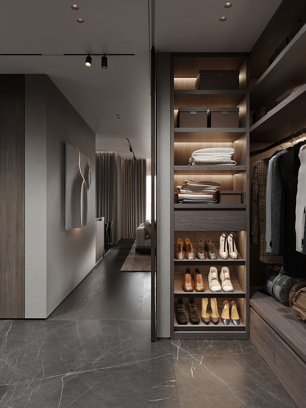 Wszechstronne półki Otwarte półki z kombinacją półek i szuflad do różnych potrzeb.