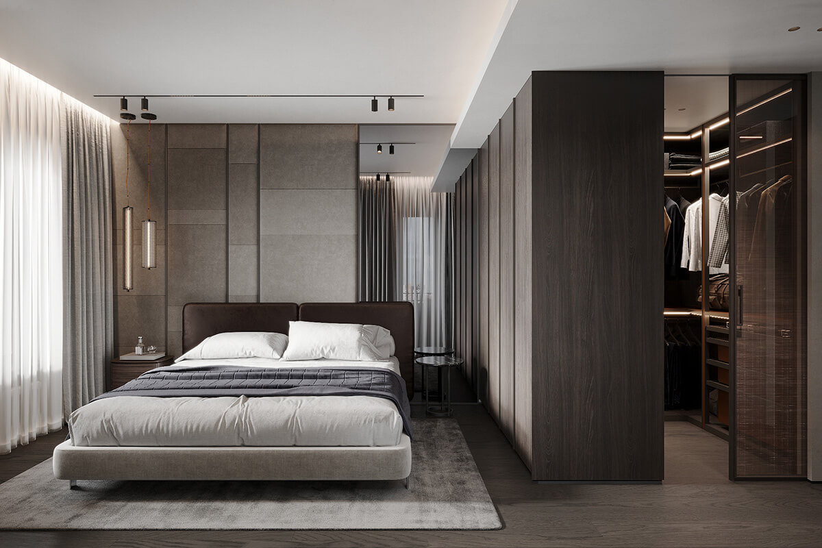 Książki na widoku Otwarte półki z książkami i dekoracjami w nowoczesnym wnętrzu mieszkania.