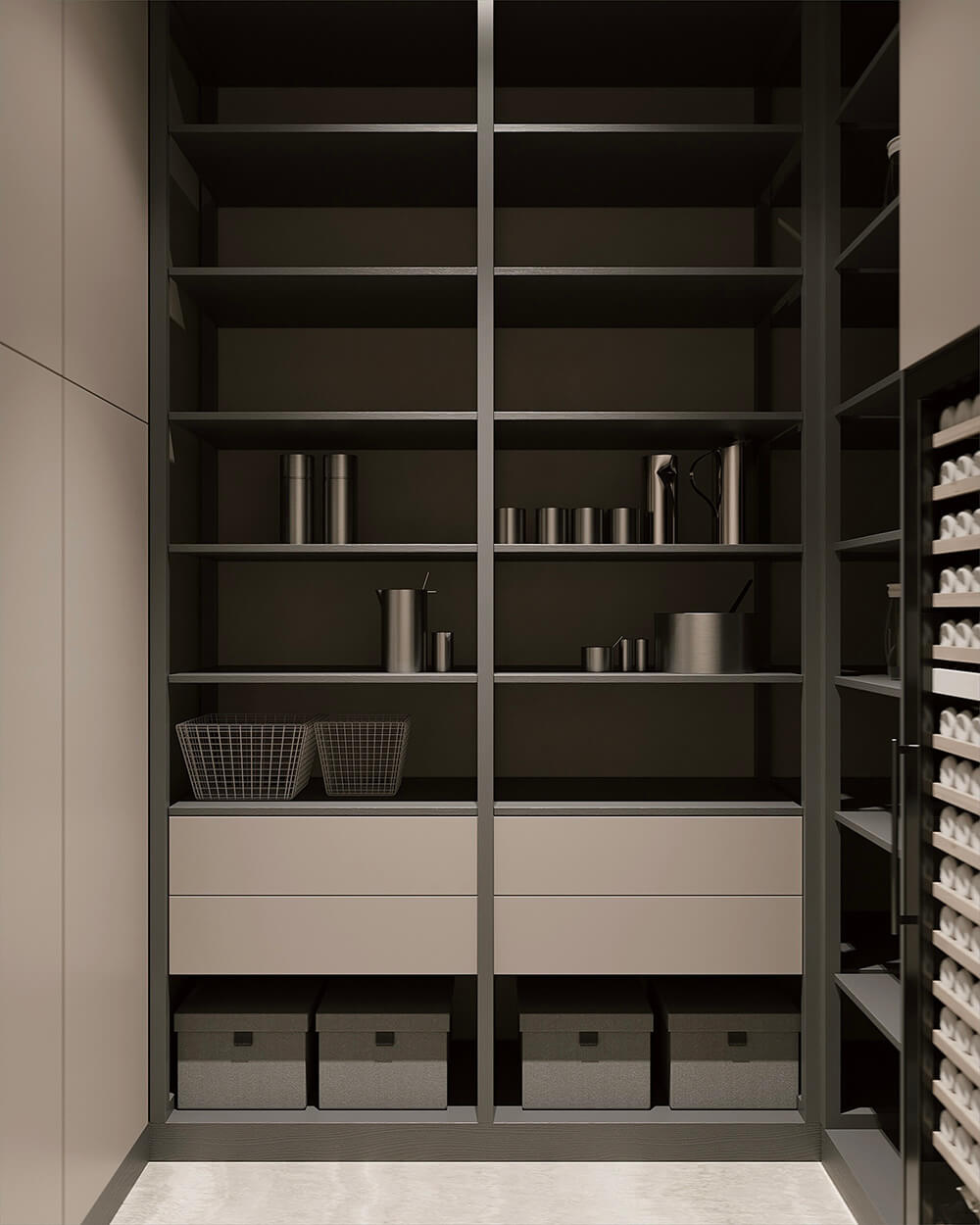 Półki w gabinecie Otwarte półki na książki i dekoracje w gabinecie – organizacja przestrzeni pracy.