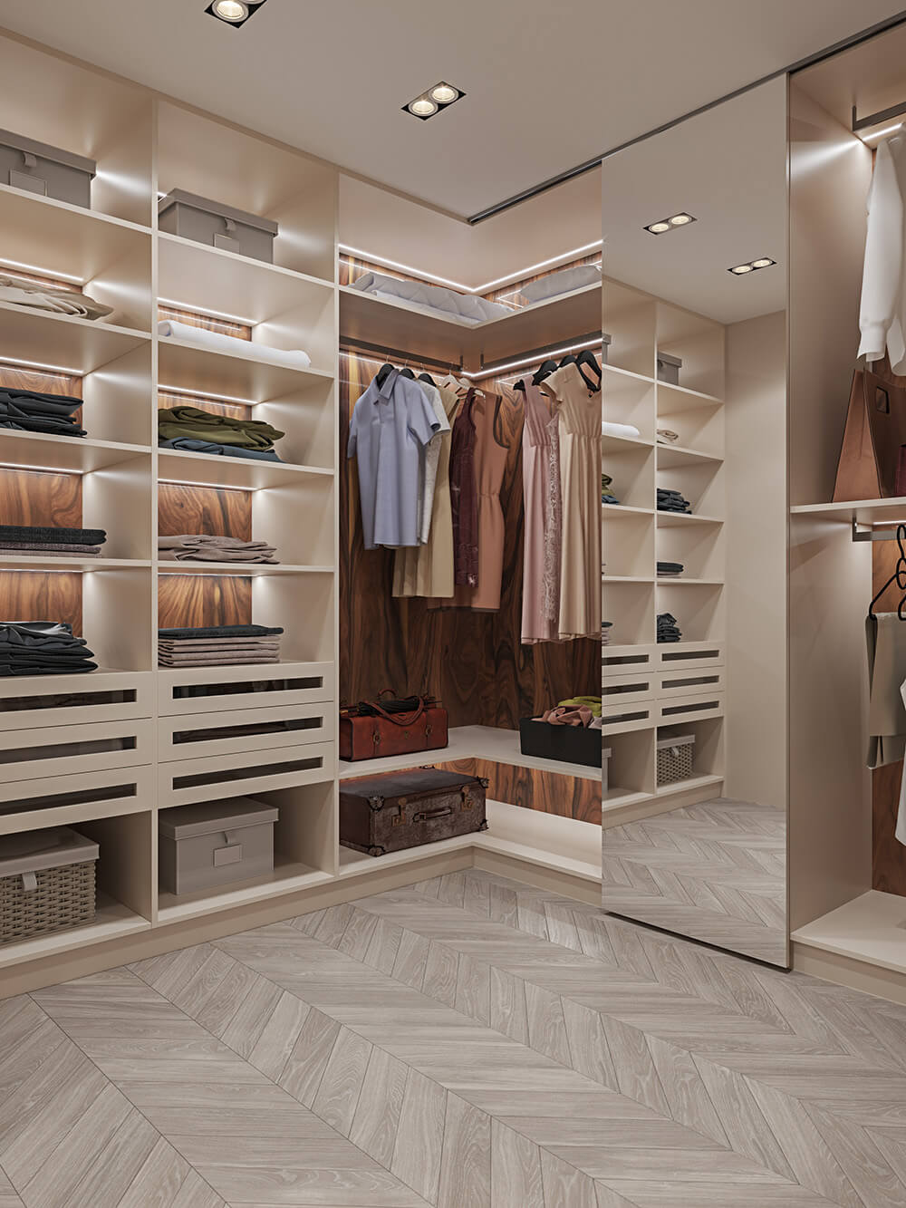 Minimalizm i zieleń Minimalistyczne otwarte półki z roślinami i elementami dekoracyjnymi.