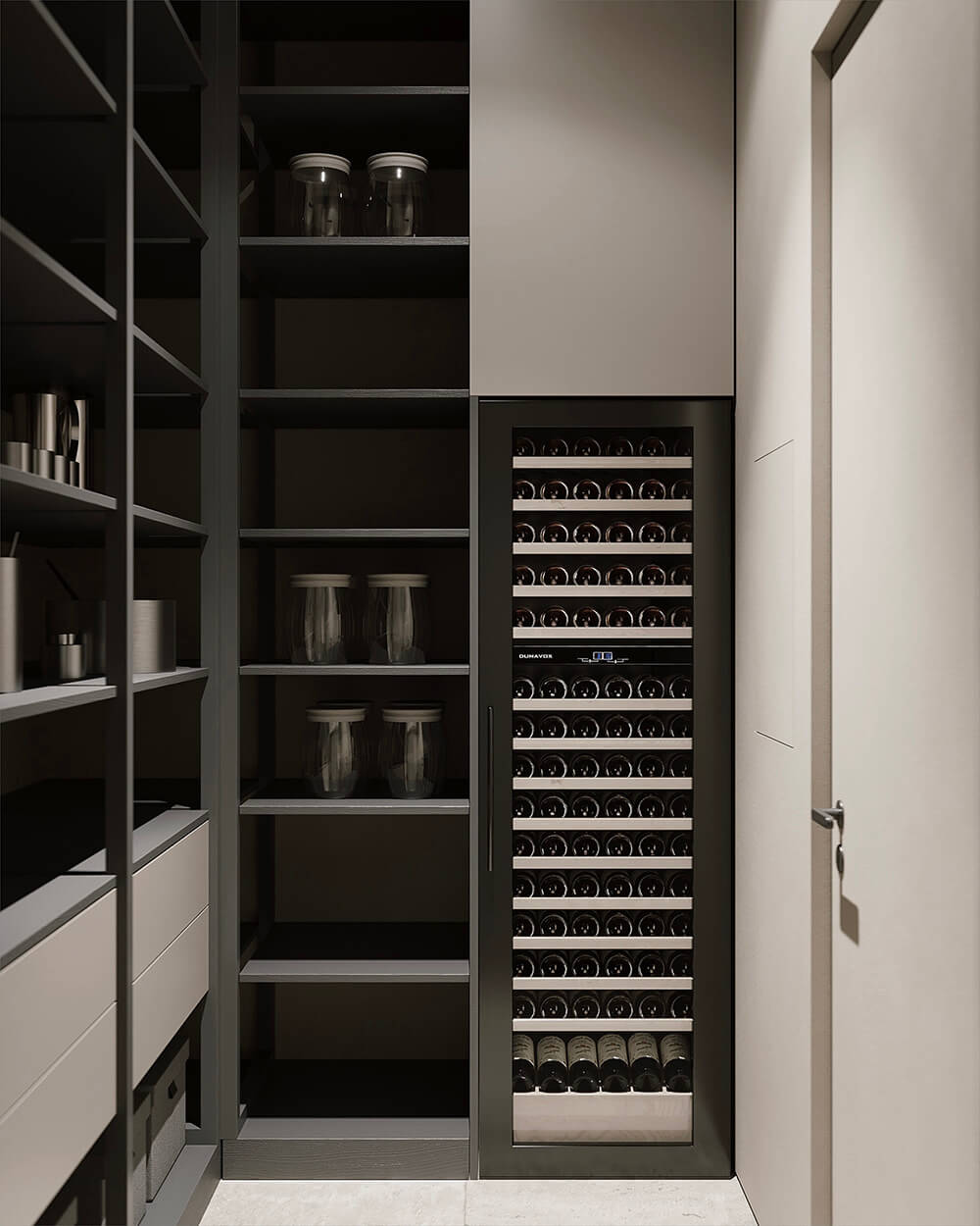 Łazienkowy porządek Otwarte półki w łazience z ręcznikami i kosmetykami.