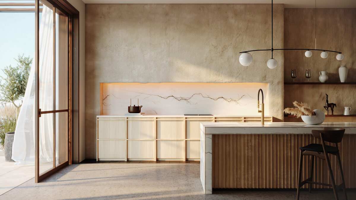 Japandi: Detale w harmonii Minimalistyczny wystrój Japandi: ceramiczny wazon na drewnianej szafce nocnej – harmonia.