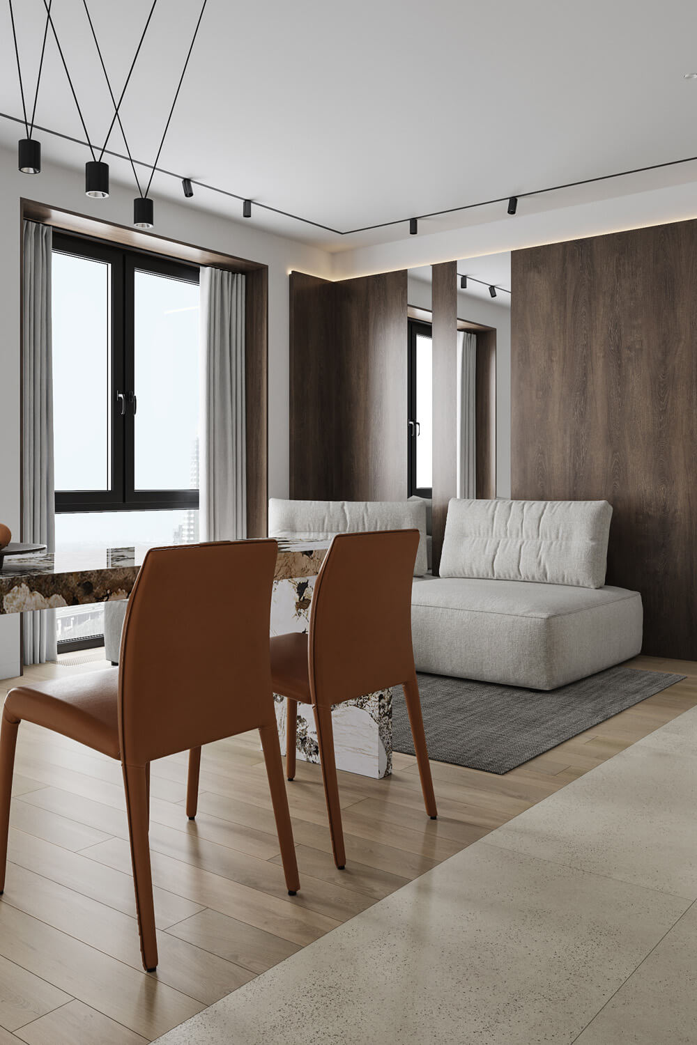 Funkcjonalna kuchnia Minimalistyczne oświetlenie szynowe w białej kuchni – funkcjonalne rozwiązanie do Loft 2026.