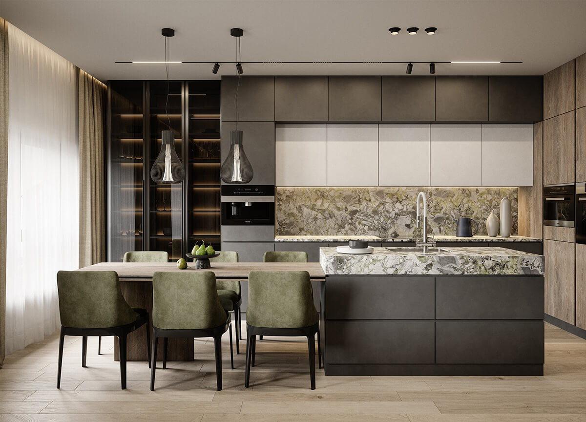 Zielony marmur na podłodze Podłoga z zielonego marmuru w korytarzu – luksusowe wykończenie wnętrza domu