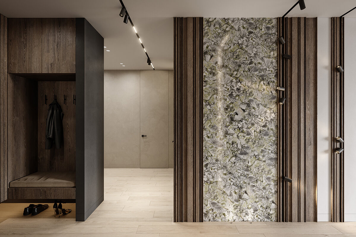 Zielony marmur w salonie Luksusowa ściana z zielonego marmuru w salonie – inspiracja wnętrzarska 2026