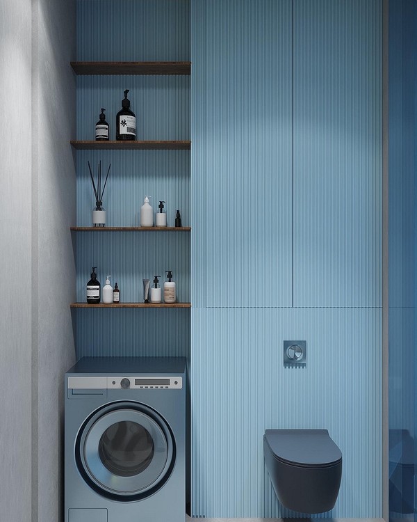 Tapeta na szafie Boczna ściana szafy oklejona tapetą w kolorze ścian tworzy spójny styl.