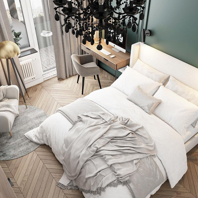 Poduszki z charakterem Jasna sypialnia z białymi meblami ożywiona kolorowymi poduszkami dekoracyjnymi. Minimalistyczny design 2026.