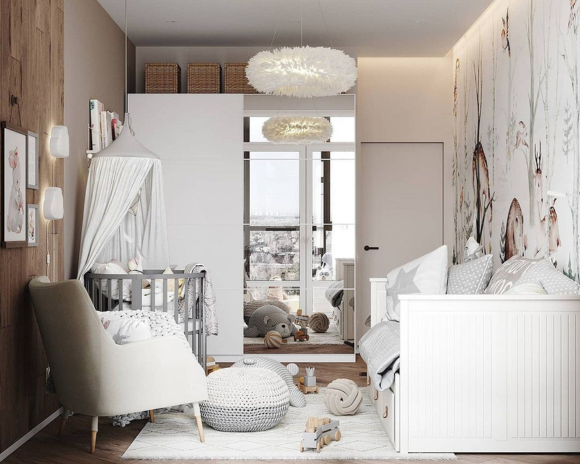 Akcentująca ściana Design sypialni z białymi meblami i akcentującą ścianą dodającą koloru i głębi.