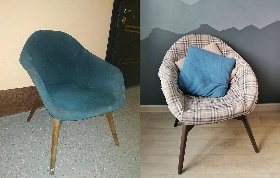 Bouclé i vintage Fotel po renowacji i zmianie tapicerki. Styl vintage i bouclé.