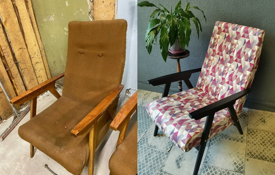 Mistrzowska renowacja Fotel po renowacji: mistrzowskie odzyskiwanie starych mebli.