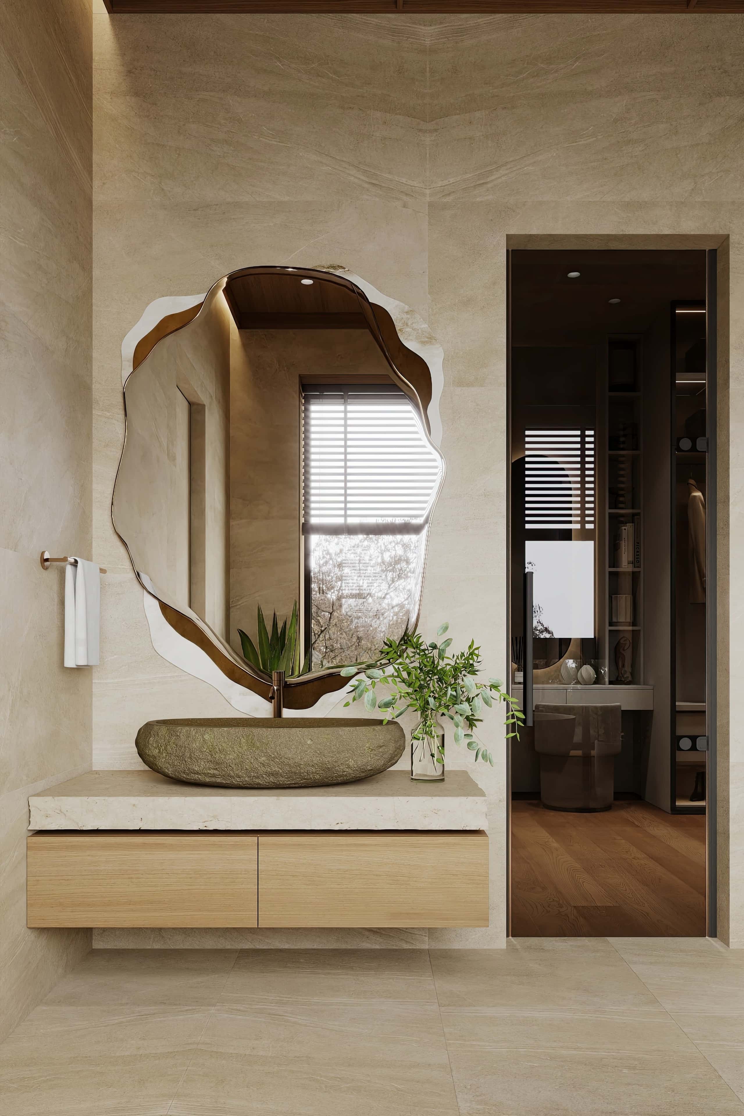 Japoński minimalizm Minimalistyczny salon z panoramicznymi oknami w domu pod Warszawą, inspiracja Japonią.