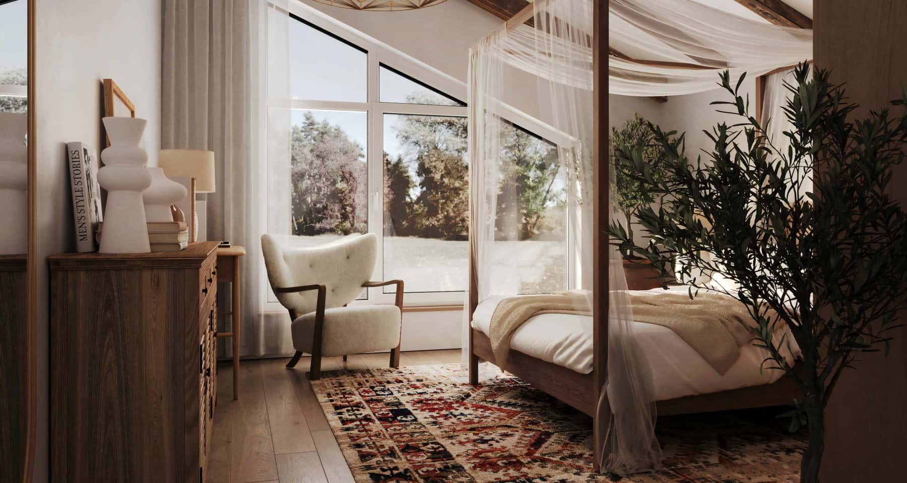 Panoramiczny design wnętrza Design wnętrza z oknami panoramicznymi 2026 podkreślający nowoczesny styl domu.