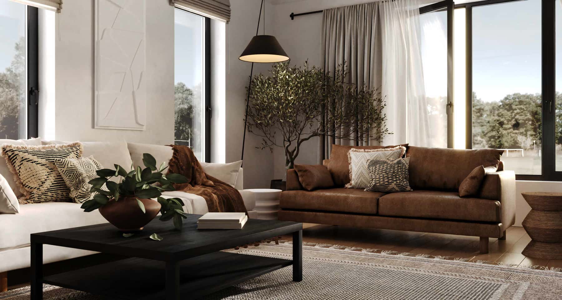 Góry za Oknem Wnętrze z oknami panoramicznymi i widokiem na góry. Przestronne wnętrza 2026.