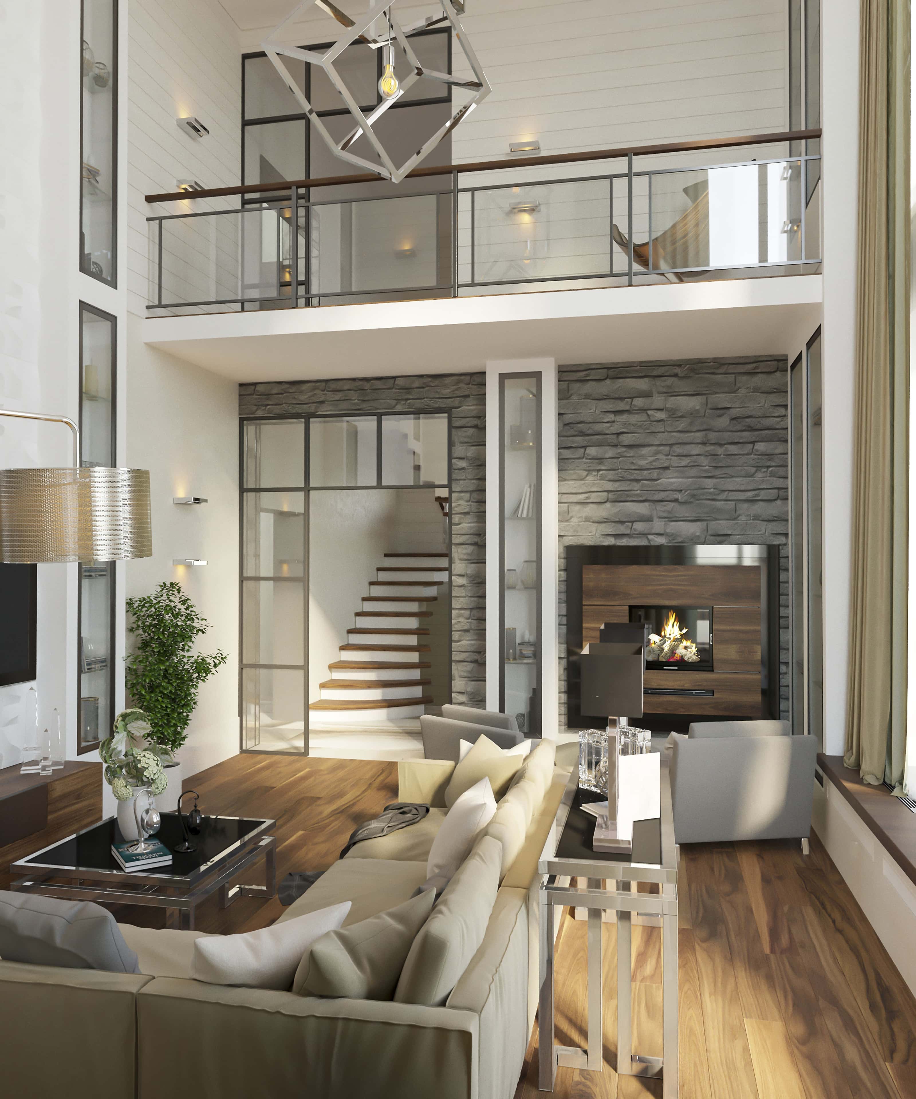 Światło i przytulność Dom z oknami panoramicznymi 2026: naturalne światło i przytulność w salonie.