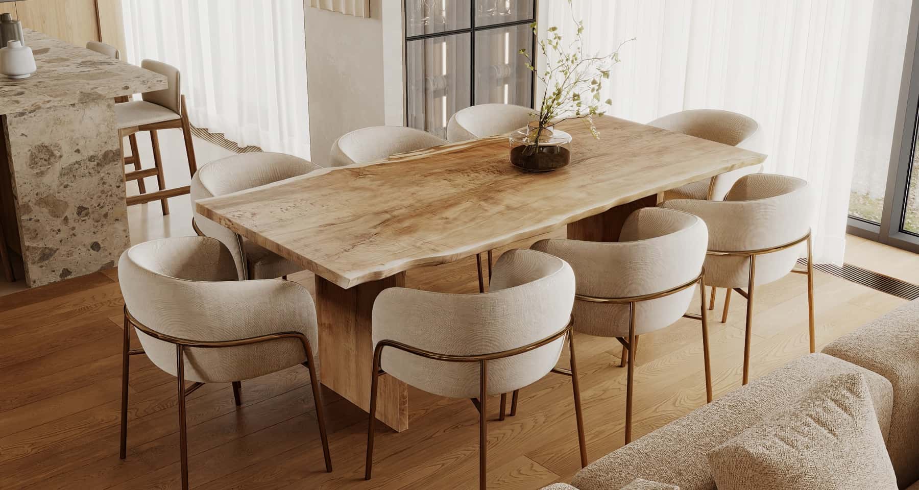 Jakość i minimalizm Projektowanie wnętrz 2026: Minimalistyczne wnętrze z naciskiem na naturalne materiały wysokiej jakości.