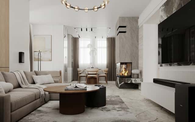 Minimalizm i natura Elementy minimalizmu w połączeniu z naturalnymi odcieniami i teksturami we wnętrzu domu.