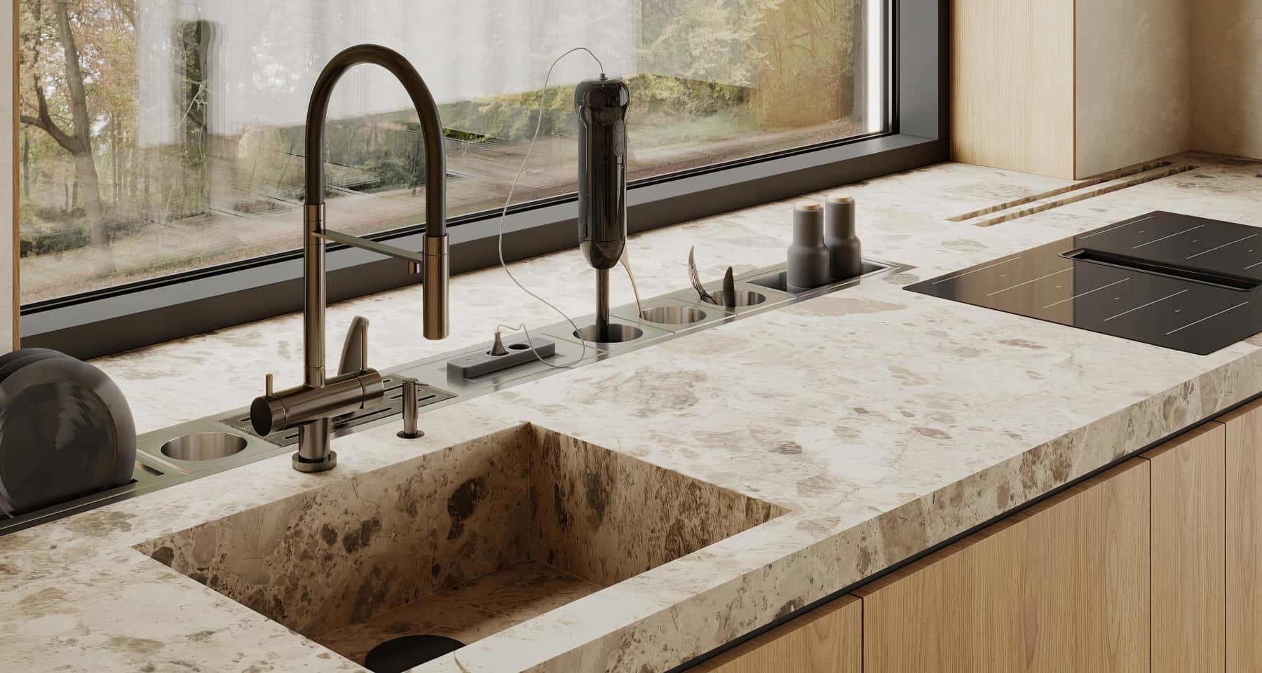 Art Deco: Jasna kuchnia Kuchnia Art Deco 2026 w jasnych tonach: elegancki dizajn i marmurowe blaty.